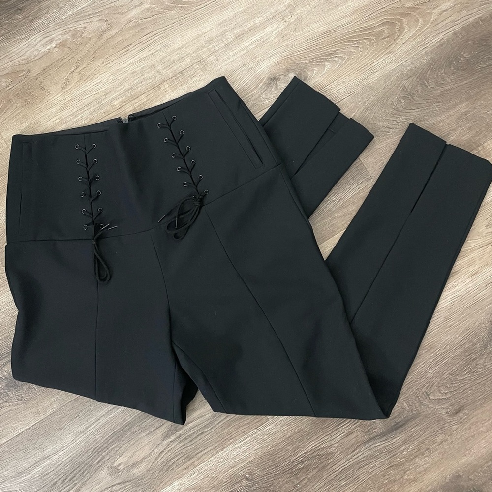 TIBI Anson Corset Tie Pant Black Size 8 High Waisted Trousers Lace Up - Picture 7 of 13